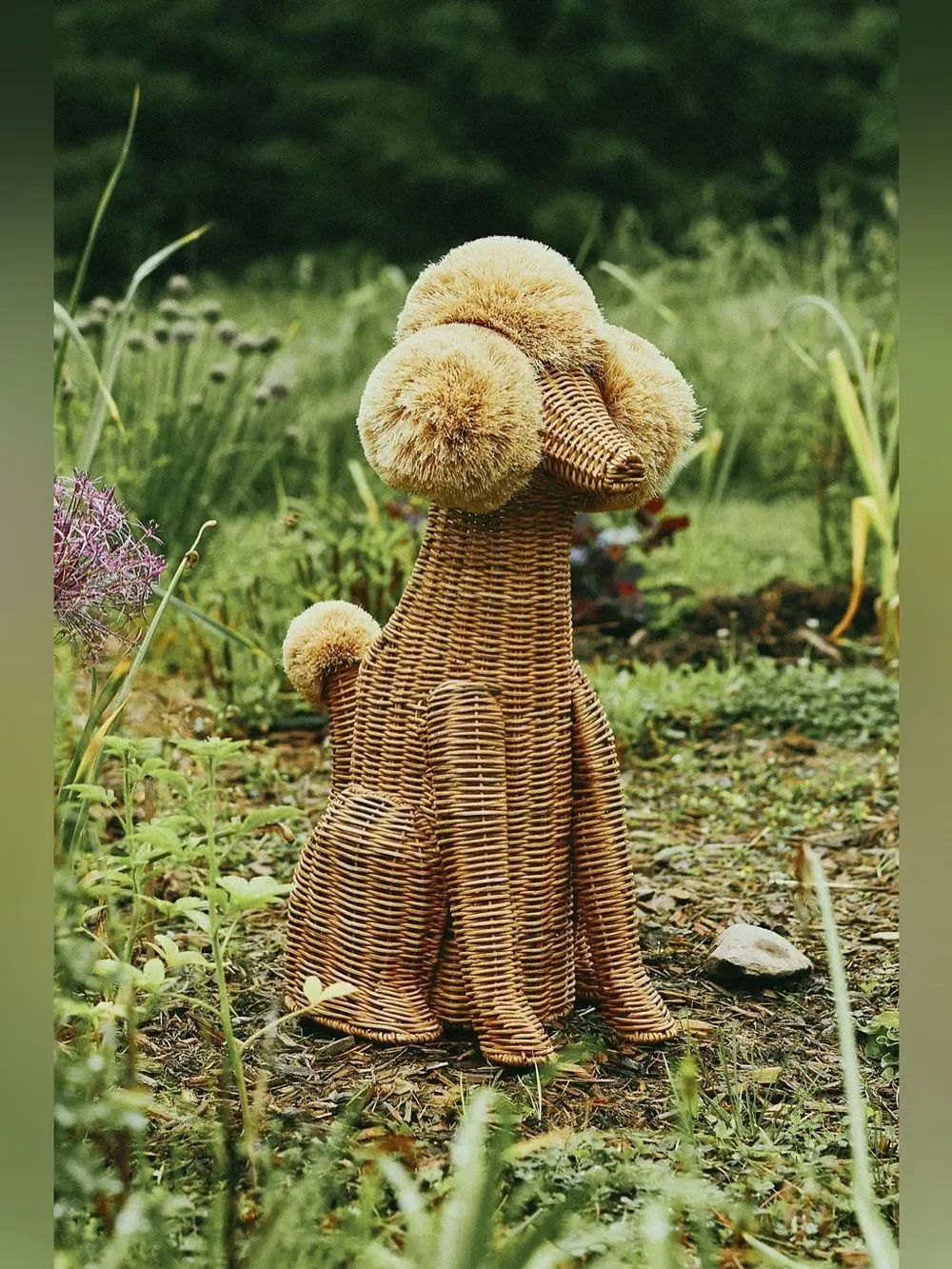 New Anthropologie Poodle Dog Woven Wicker Basket One Size